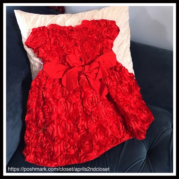 BABY GIRL’S TODDLER RED HOLIDAY CHRISTMAS DRESS - Picture 5 of 8